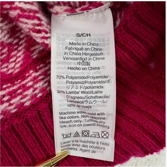 J.Crew Pink Fair Isle Sweater Mockneck Lambswool Blend Holiday Winter Christmas - Picture 7 of 13